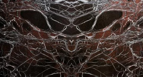 Deep red-brown stone features complex, striking white/grey veins forming a .. Stock Illustration