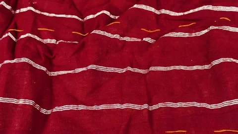 Deep red maroon cotton fabric texture with white stripes Stock Footage 341914951