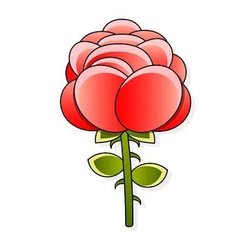 Deep red, ruby rose flower with green leaves, sketch style Illustrazione stock