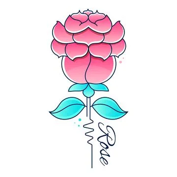 Deep red, ruby rose flower with green leaves, sketch style vector illustratio Illustrazione stock