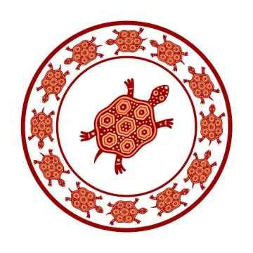 Deep Red turtles based on African ethnic motifs. Vector illustration. 스톡 일러스트