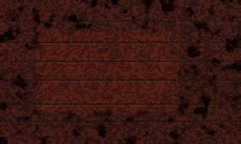 Deep red wooden plank surface with horizontal stripes and dark borders, rus.. Ilustración de archivo