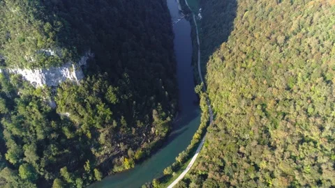 Deep river canyon in forested landscape, Kostel area, Slovenia, Stock Footage 326196196