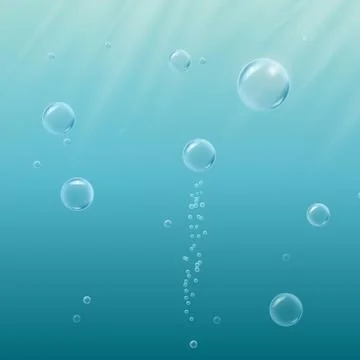 Deep sea with bubbles, sprays and shiny rays underwater Stock Illustration