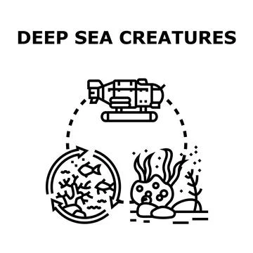 Deep sea creatures exploring marine ecosystem concept Stock Illustration
