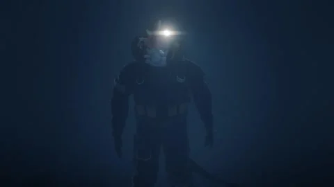 Deep Sea Diver Red Alert Light Underwater Animation Vídeo Stock 169195034