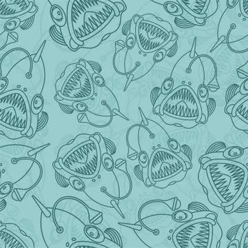 Deep sea fish pattern seamless. Angler background. vector texture Stock Illustration