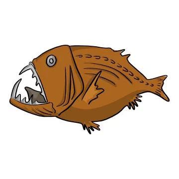 Deep sea fish vector illustration sketch doodle hand drawn with black lines i Stock Illustration
