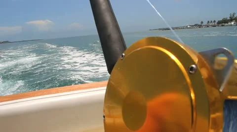 Deep Sea Fishing Rod on Moving Boat Stock Footage