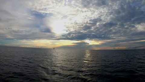 Deep Sea Horizon Sunset with Dramatic Clouds in Grenada Stock Footage 332520052
