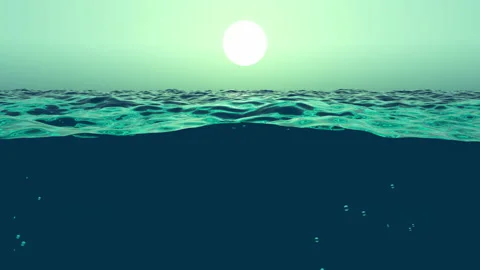 Deep sea surface with waves and sun shining Stock Footage 198211032