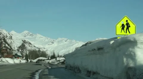 Deep Snow on roadside HD Stock Footage 10881218