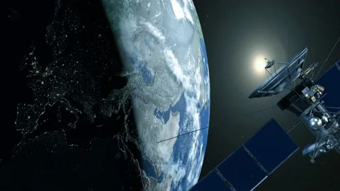 Deep space and satellite orbiting earth Stock Footage 138723388