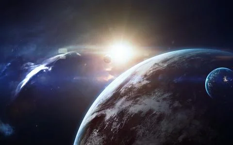 Deep space beauty, planets, stars and galaxies in endless universe. Elements of Stock Photos