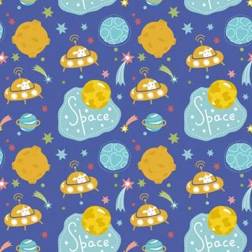 Deep Space Cartoon Vector Seamless Pattern Stock Illustration