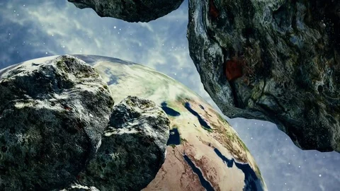 Deep space. Earth. Meteors Video stock 76312101