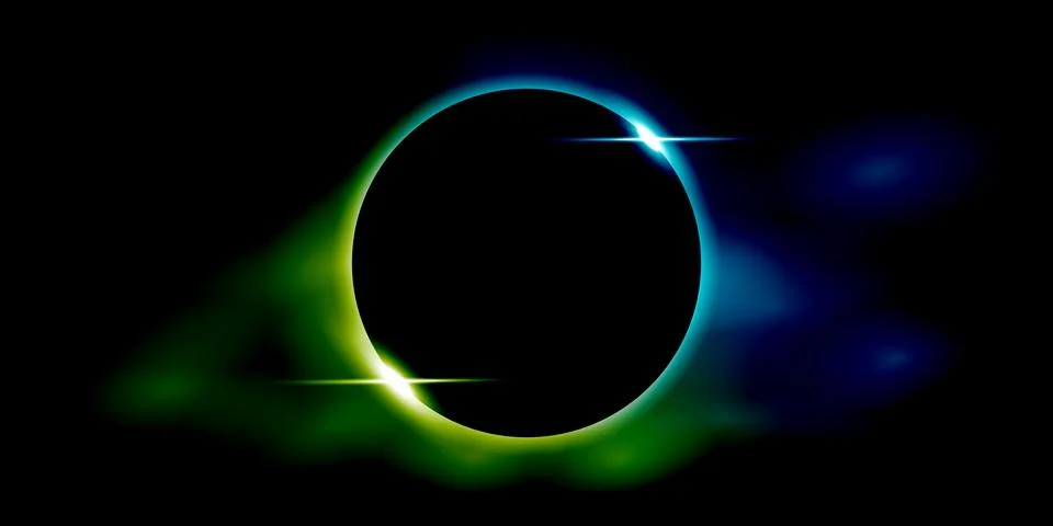 Deep Space Eclipsed with blue and green lights. Abstract Vector Wallpaper H.. Ilustração Stock