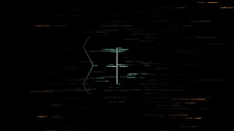 Deep Space Exploration AI HUD with Scientific Constants and Physics Theory Data Stock Footage 334100231