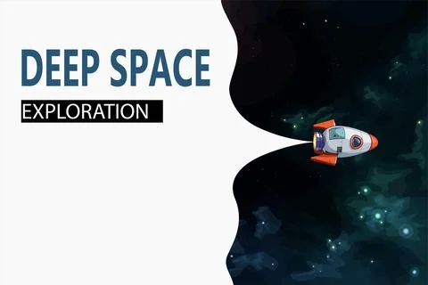 Deep space exploration banner spacecraft on nebula Stock Illustration