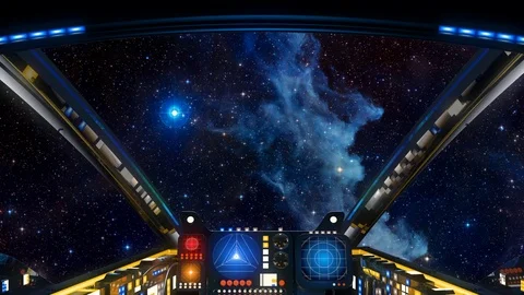 Deep Space Exploration Cockpit View Approaching Witch Head Nebula - 3D Render Stock Footage 100732355