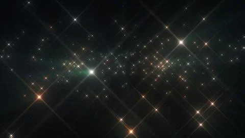 Deep space glowing stars and cross flares in dark cosmic night sky Stock Illustration