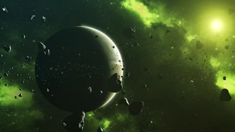 Deep space. The green nebula. The asteroid belt. Stock Footage 251307186