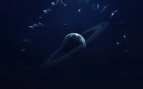 Deep space imagination, planets, stars and galaxies in endless universe Elements Foto stock