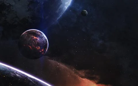 Deep space landscape with realistic planets. Elements of this image furnished by Stock Illustration