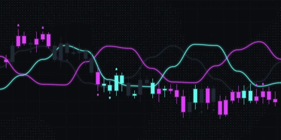 Deep Space Lavender Crypto Candlestick Trading Chart 스톡 일러스트
