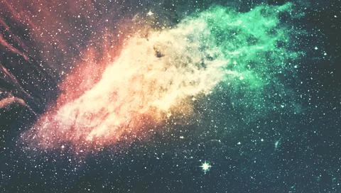 Deep space nebula with glowing stars and purple cosmic dust in the night sky Stock Illustration