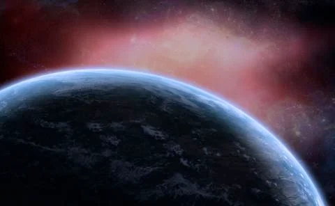 Deep space nebula with planet Stock Illustration