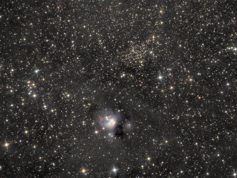 Deep space object NGC 7129 nebula in the constellation Cepheus  amongst stars Stock Photos