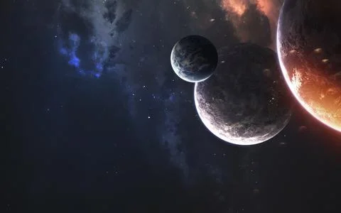 Deep space planets, awesome science fiction wallpaper, cosmic landscape Stock Illustration
