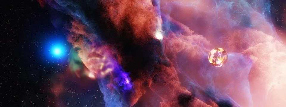 Deep space planets background. 3D rendering.. Stock Illustration