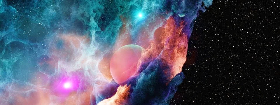 Deep space planets background. 3D rendering. Stockillustratie