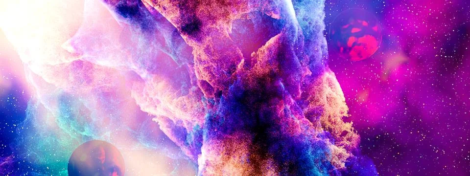 Deep space planets background. 3D rendering.. Stock Illustration
