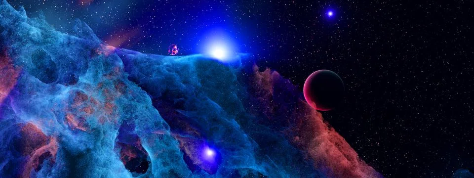 Deep space planets background. 3D rendering. Stock Illustration