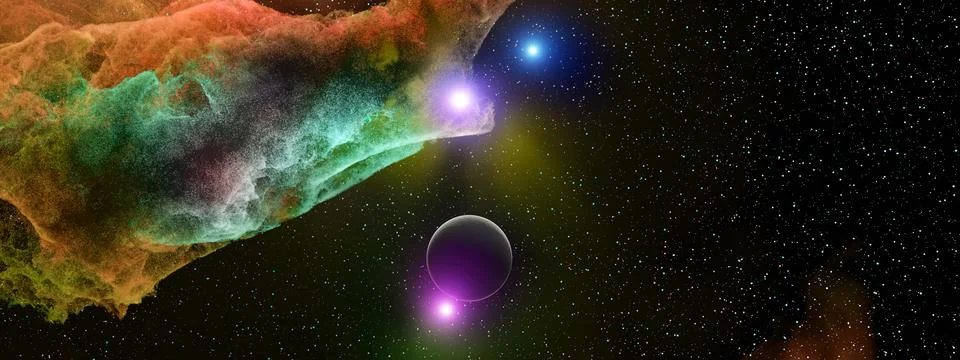 Deep space planets background. 3D rendering. Illustrazione stock
