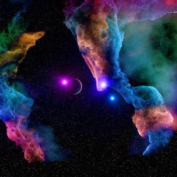 Deep space planets background. 3D rendering. 库存插图