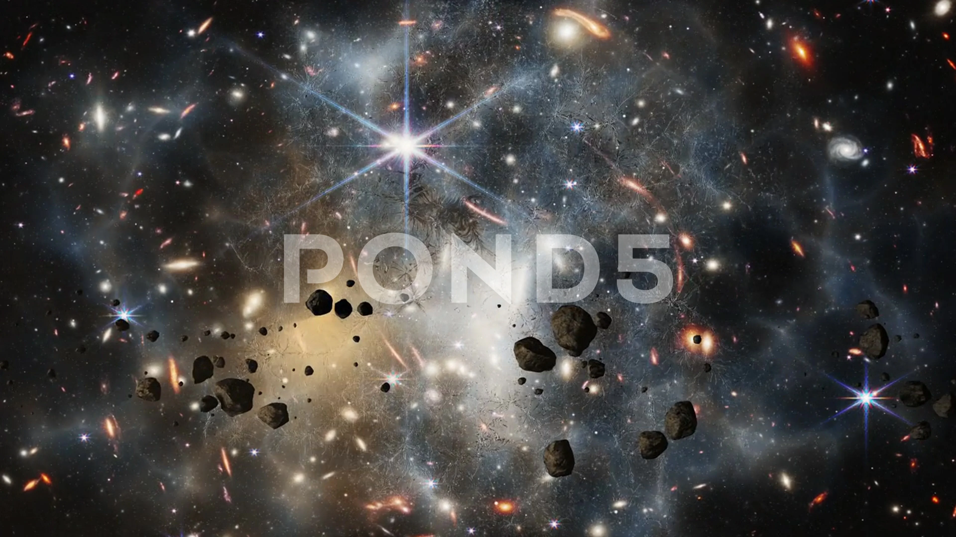 Asteroid belt in Galaxy. Realistic nebula in space with a giant star in the  center of the universe, Stock Video - Envato Elements