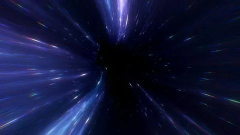 Deep space tunnel collapsing into a dark center with streaks of light Stock Illustration