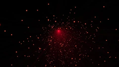 Deep space tunnel flight with bright red light particle flow Stock Footage 327599571
