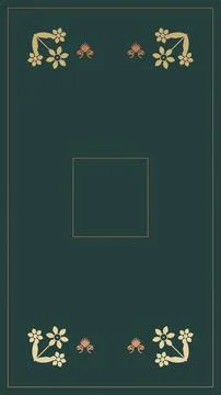 A deep teal ornamental frame features mirrored gold botanical corners and d.. Stock Illustration
