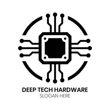 Deep Tech Hardware Logo Design with Microchip CPU and Circuit Lines Stock Illustration