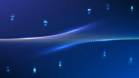 Deep Tech Technology Background, Abstract Data Wave Lines Blending Together.. Stock Illustration