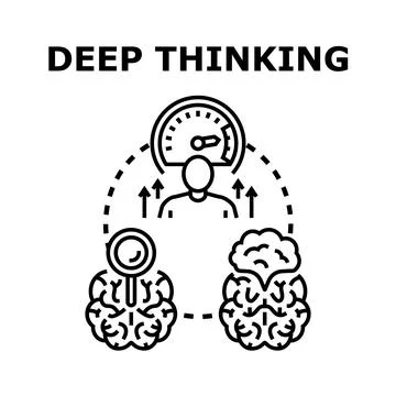 Deep thinking process analyzing information and developing ideas Stock Illustration