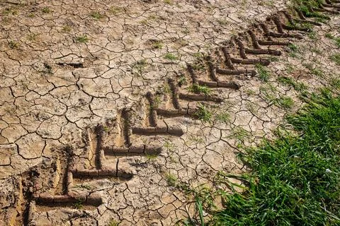 Deep Tractor Tracks In Cracked Soil Stock Photos