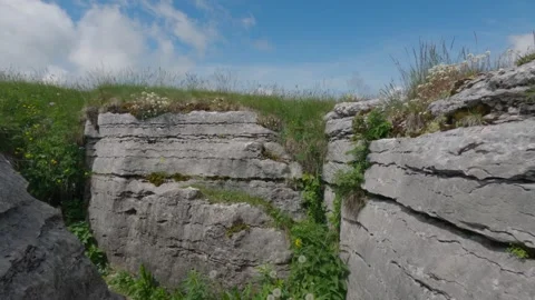 Deep Trench in the Limestone Rocks of Lessinia High Plateau, Italy Video stock 337880054