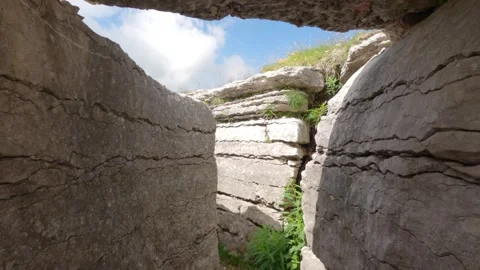 Deep Trench in the Limestone Rocks of Lessinia High Plateau, Italy Stock Footage 337881281