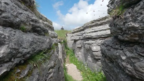 Deep Trench in the Limestone Rocks of Lessinia High Plateau, June 15, 2026 Stock Footage 337881411